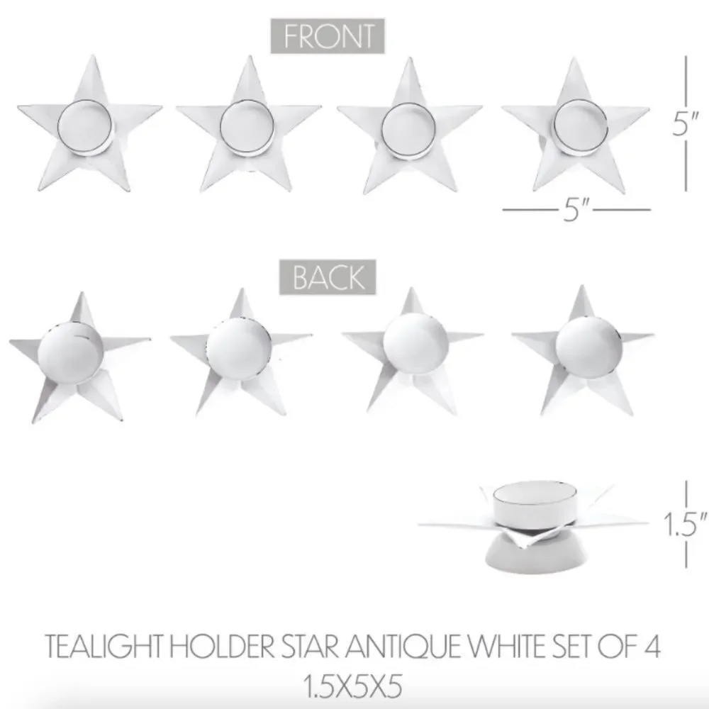 Christmas Star Metal White Tealight Candle Holders Set of Four Farmhouse…